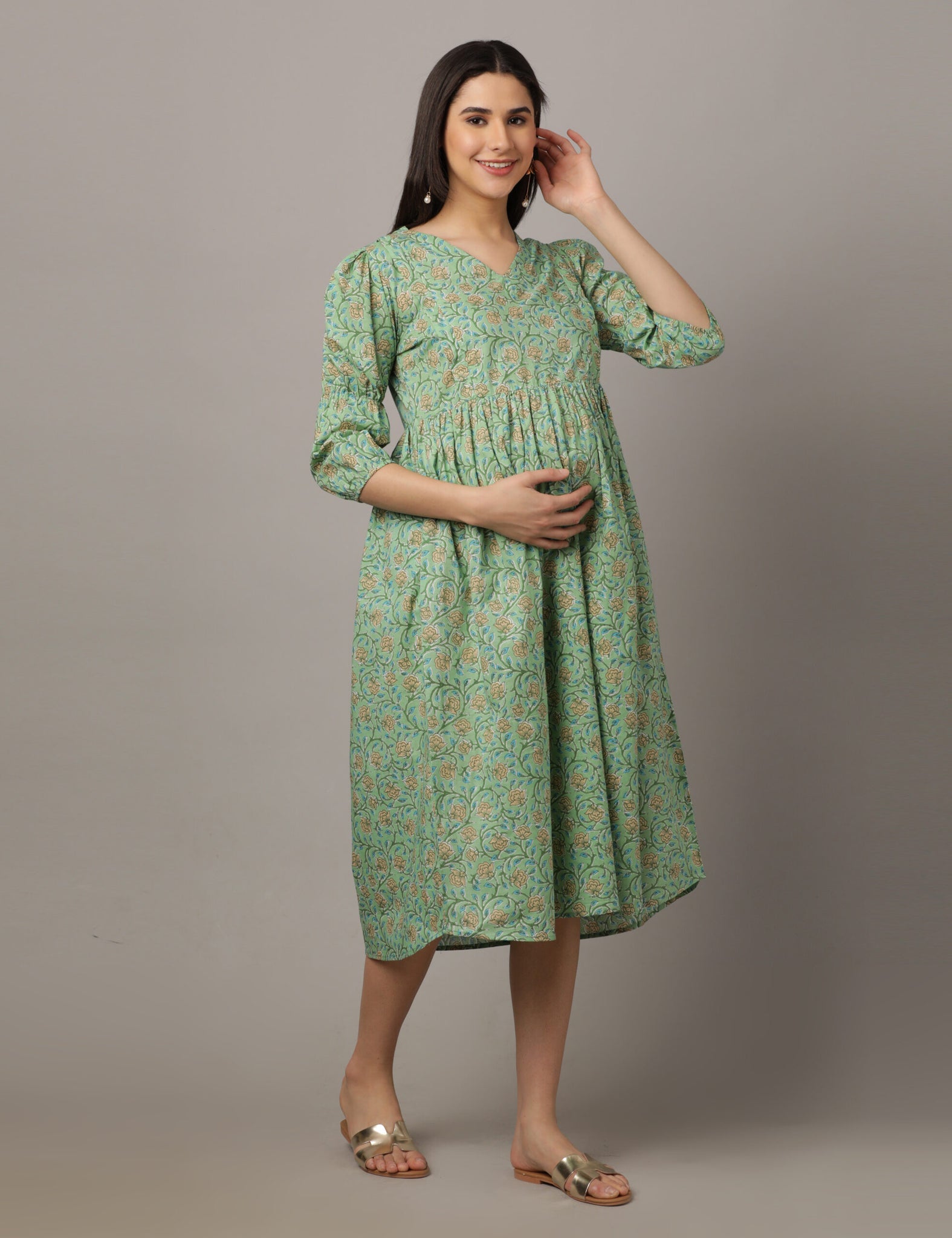 Green Blossoming Cotton Maxi